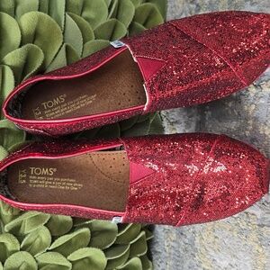 TOMS Red Glitter Slip-On Shoes 3.5Y